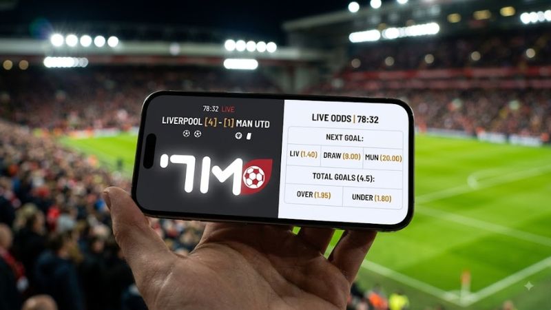 Người dùng đang thao tác trên tính năng Livescore 2 trong 1 của 7M CN trên thiết bị di động